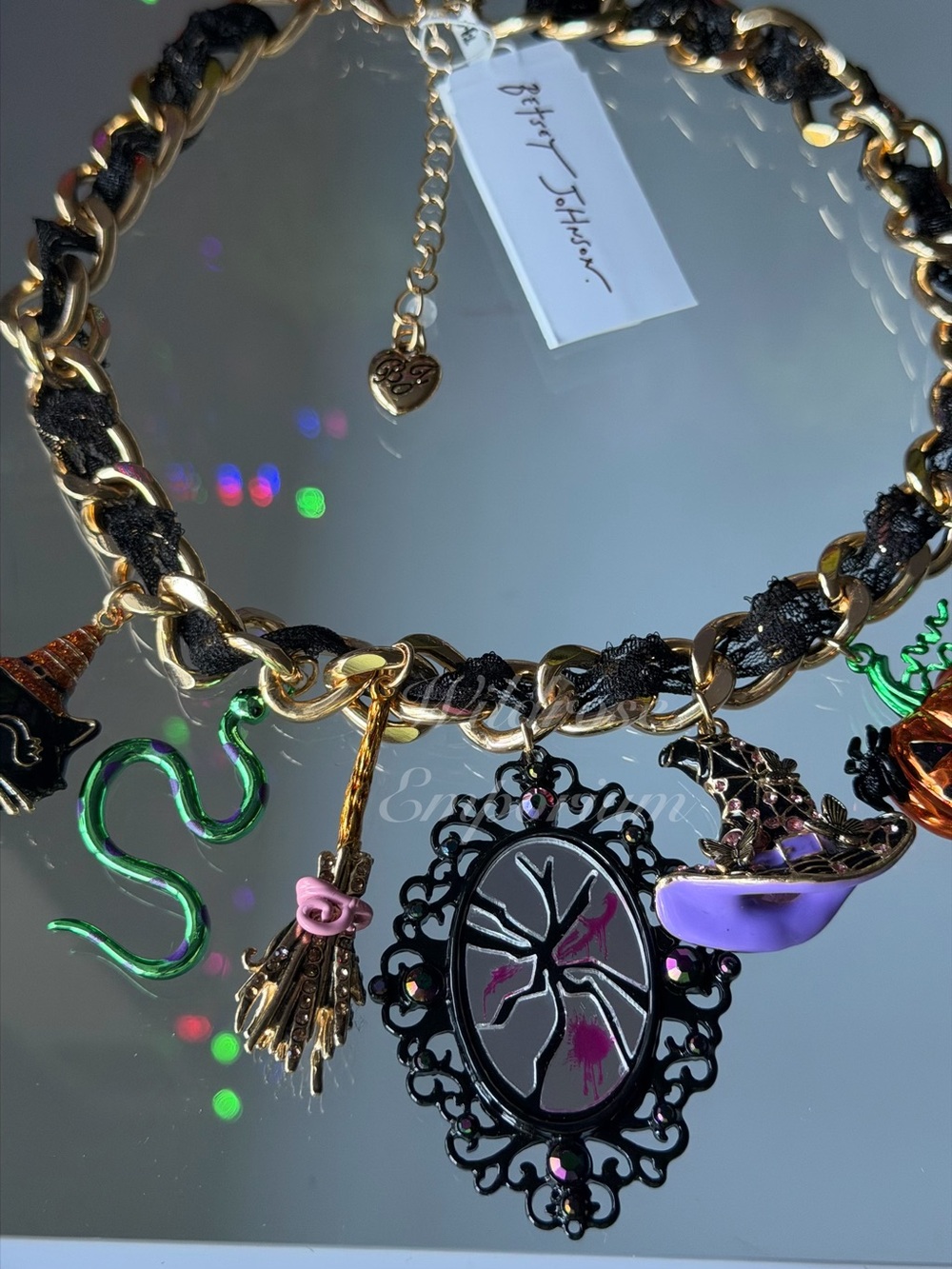 Betsey Johnson Halloween Collar Statement Necklace Witch Broom Spider Cat Snake - Picture 3 of 14